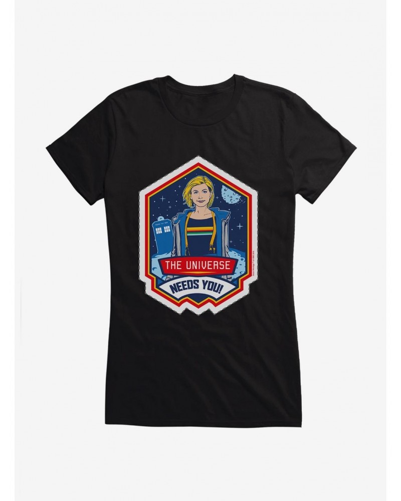 Doctor Who Thirteenth Doctor Universe Needs You Badge Girls T-Shirt $7.97 T-Shirts