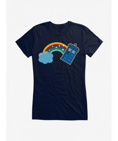 Doctor Who Thirteenth Doctor Distressed TARDIS Rainbow Girls T-Shirt $10.46 T-Shirts