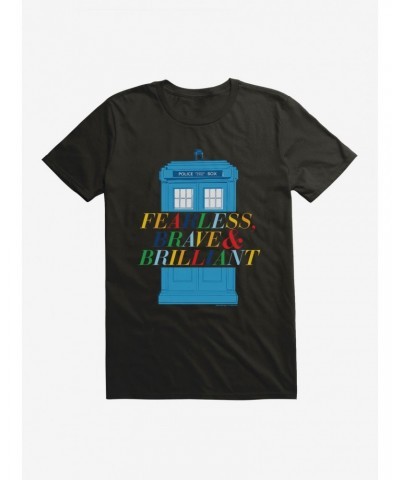 Doctor Who Fearless, Brave And Brilliant Tardis Black T-Shirt $7.65 T-Shirts