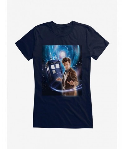 Doctor Who Eleventh Doctor And TARDIS Space Girls Navy Blue T-Shirt $10.46 T-Shirts