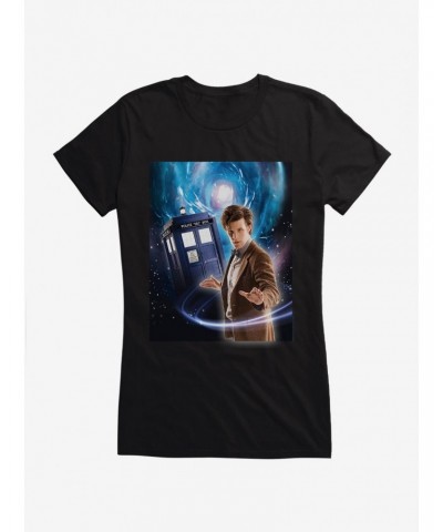 Doctor Who Eleventh Doctor And TARDIS Space Girls Navy Blue T-Shirt $10.46 T-Shirts