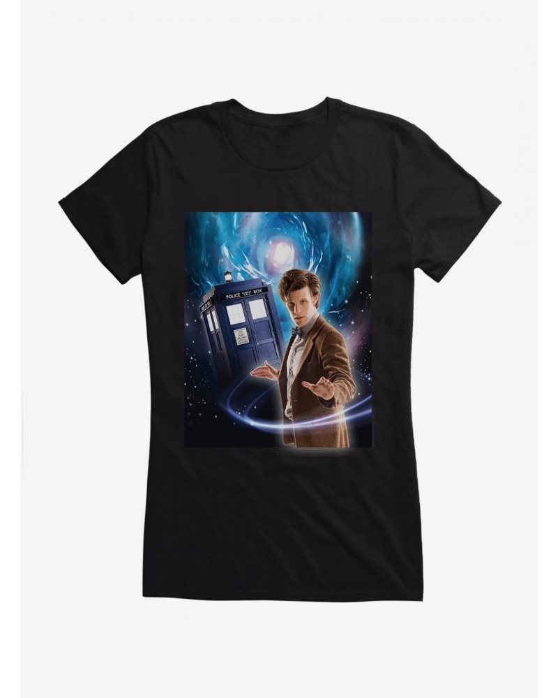 Doctor Who Eleventh Doctor And TARDIS Space Girls Navy Blue T-Shirt $10.46 T-Shirts