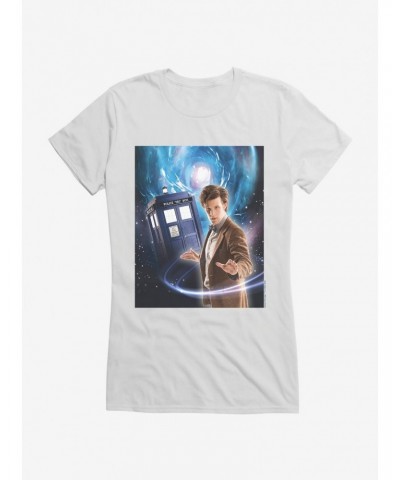 Doctor Who Eleventh Doctor And TARDIS Space Girls Navy Blue T-Shirt $10.46 T-Shirts