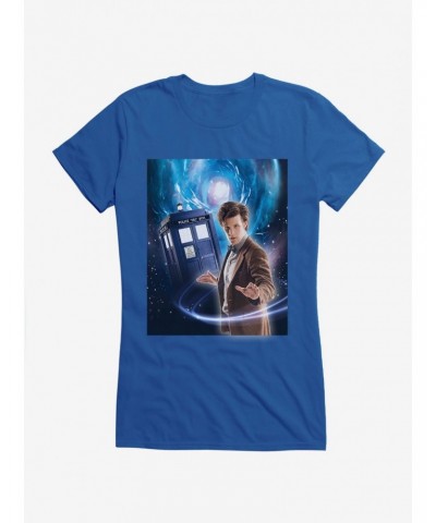 Doctor Who Eleventh Doctor And TARDIS Space Girls Navy Blue T-Shirt $10.46 T-Shirts