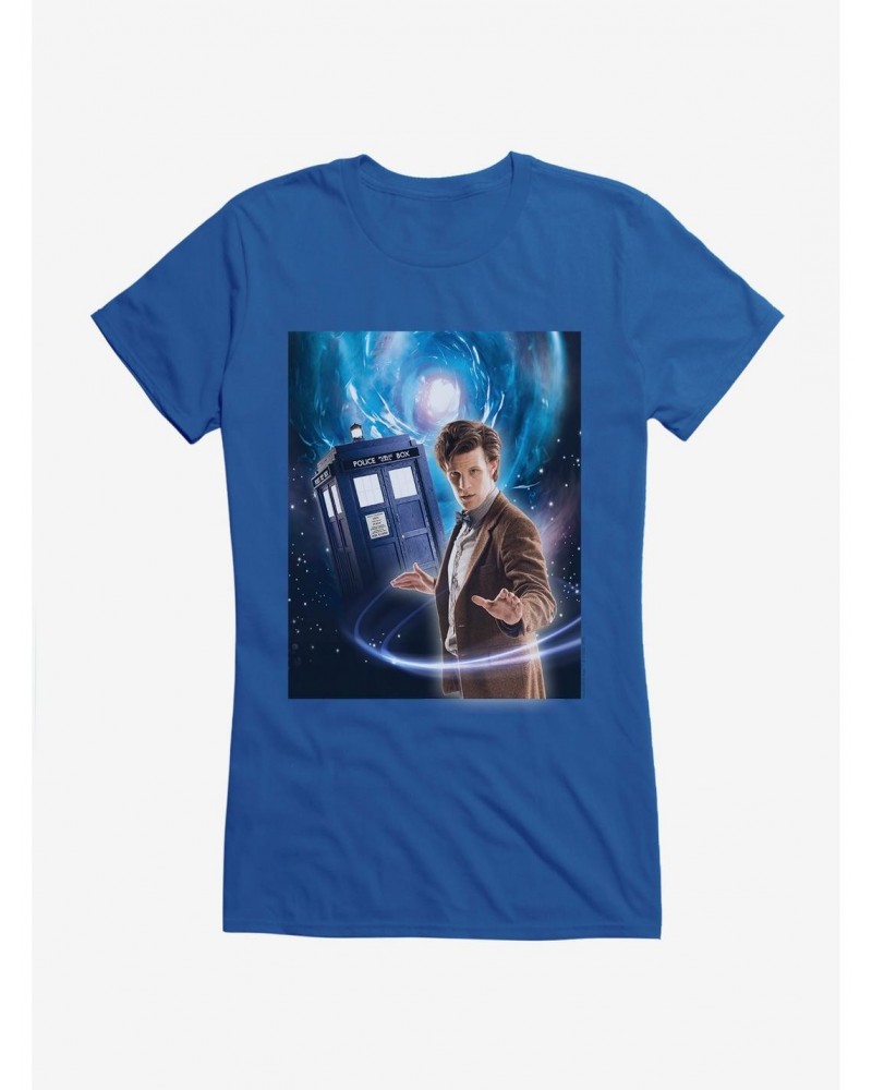 Doctor Who Eleventh Doctor And TARDIS Space Girls Navy Blue T-Shirt $10.46 T-Shirts