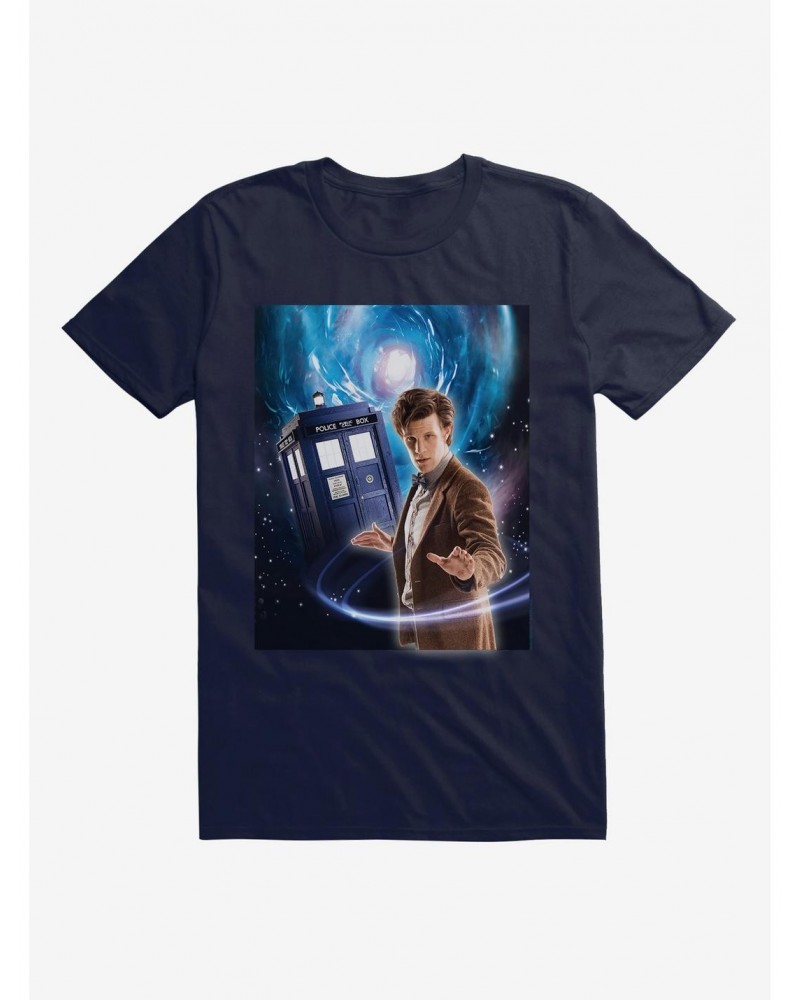 Doctor Who Eleventh Doctor And Tardis Space Black T-Shirt $8.37 T-Shirts