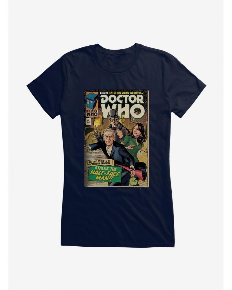 Doctor Who Half Face Man Comic Girls T-Shirt $10.46 T-Shirts