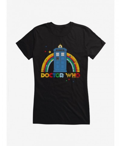 Doctor Who Thirteenth Doctor TARDIS Distressed Rainbow Girls T-Shirt $8.72 T-Shirts