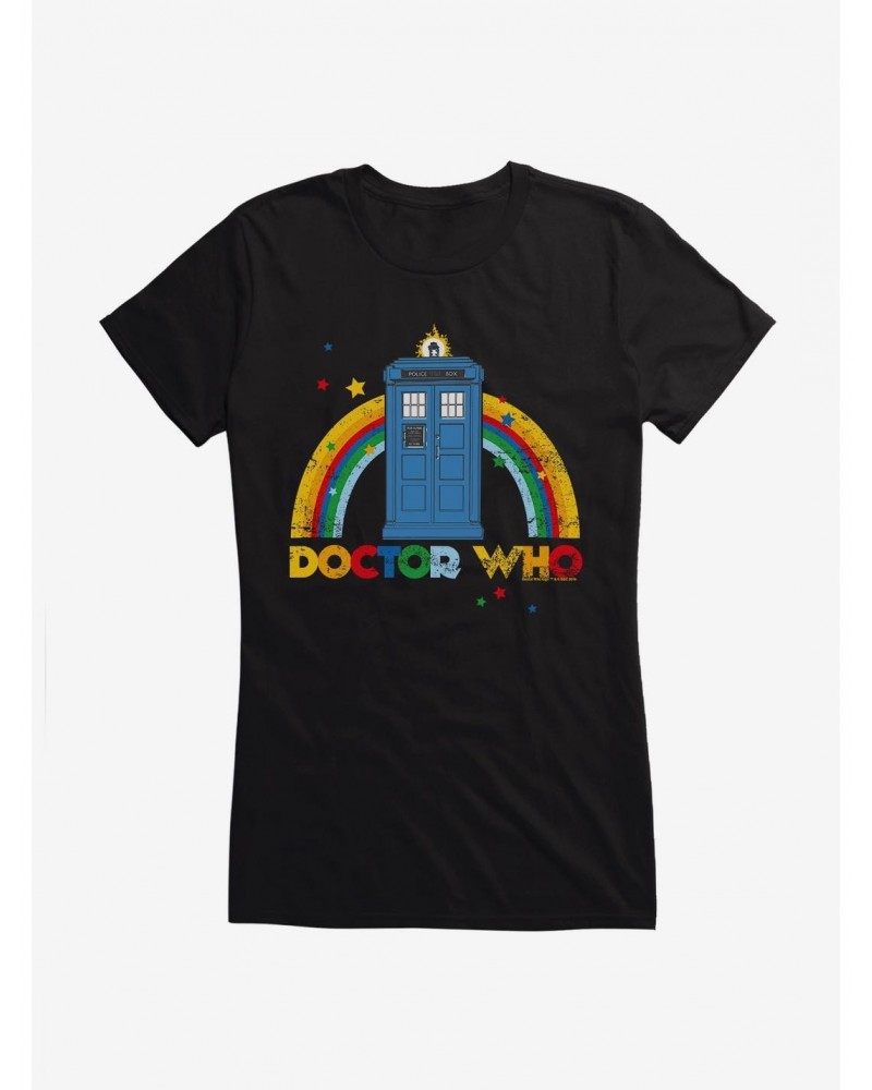 Doctor Who Thirteenth Doctor TARDIS Distressed Rainbow Girls T-Shirt $8.72 T-Shirts