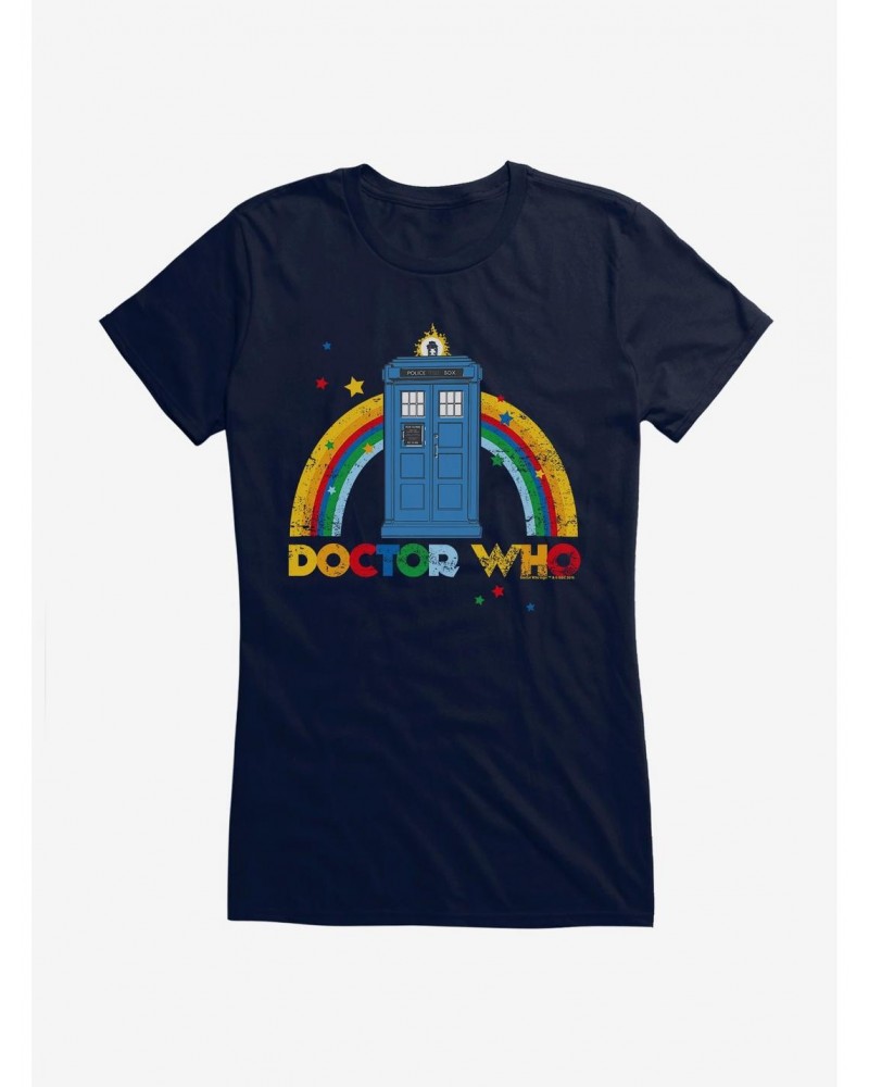 Doctor Who Thirteenth Doctor TARDIS Distressed Rainbow Girls T-Shirt $8.72 T-Shirts