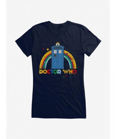 Doctor Who Thirteenth Doctor TARDIS Distressed Rainbow Girls T-Shirt $8.72 T-Shirts