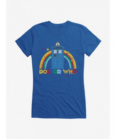 Doctor Who Thirteenth Doctor TARDIS Distressed Rainbow Girls T-Shirt $8.72 T-Shirts