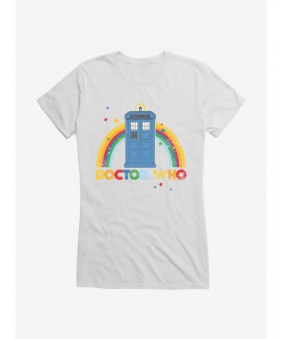 Doctor Who Thirteenth Doctor TARDIS Distressed Rainbow Girls T-Shirt $8.72 T-Shirts