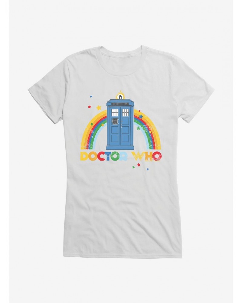 Doctor Who Thirteenth Doctor TARDIS Distressed Rainbow Girls T-Shirt $8.72 T-Shirts