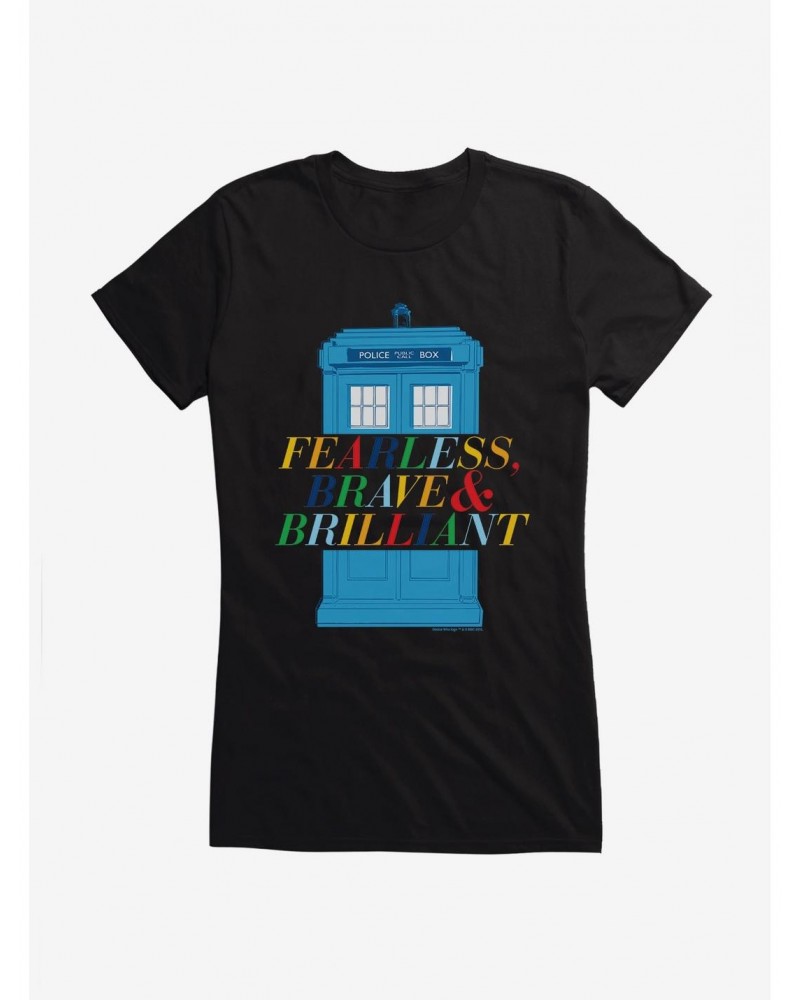 Doctor Who Fearless, Brave And Brilliant Tardis Girls Black T-Shirt $8.22 T-Shirts