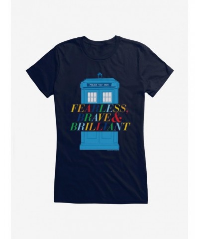 Doctor Who Fearless, Brave And Brilliant Tardis Girls Black T-Shirt $8.22 T-Shirts