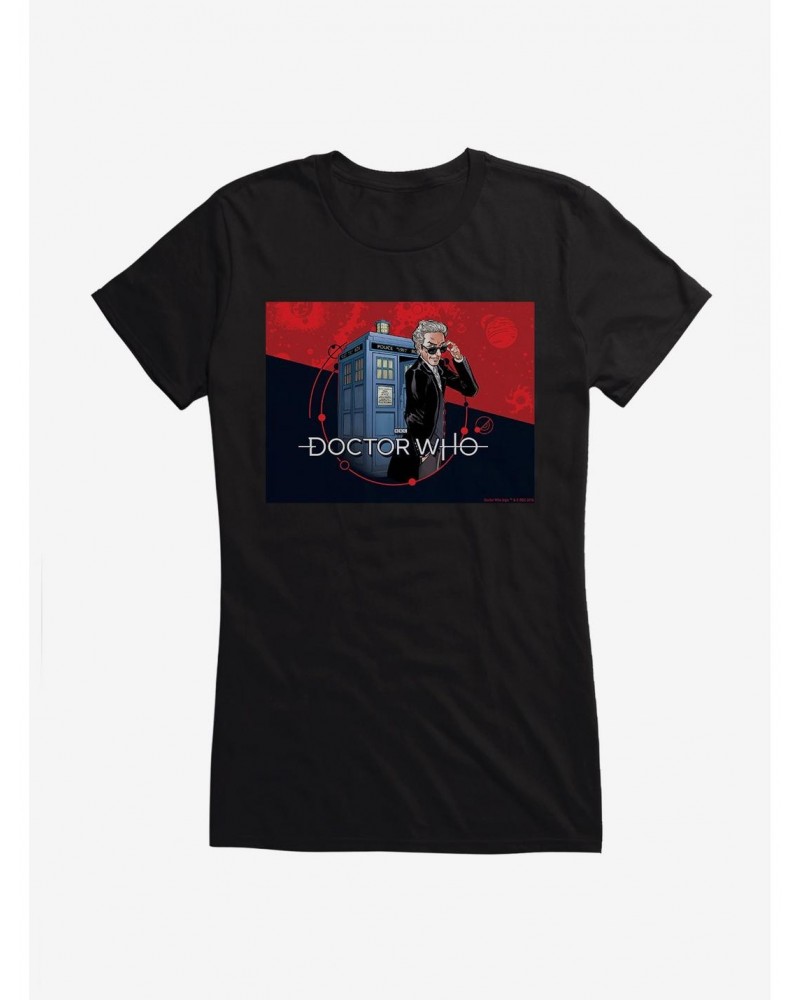 Doctor Who Twelfth Doctor In Shades TARDIS Comic Girls T-Shirt $7.72 T-Shirts