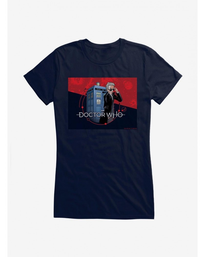 Doctor Who Twelfth Doctor In Shades TARDIS Comic Girls T-Shirt $7.72 T-Shirts