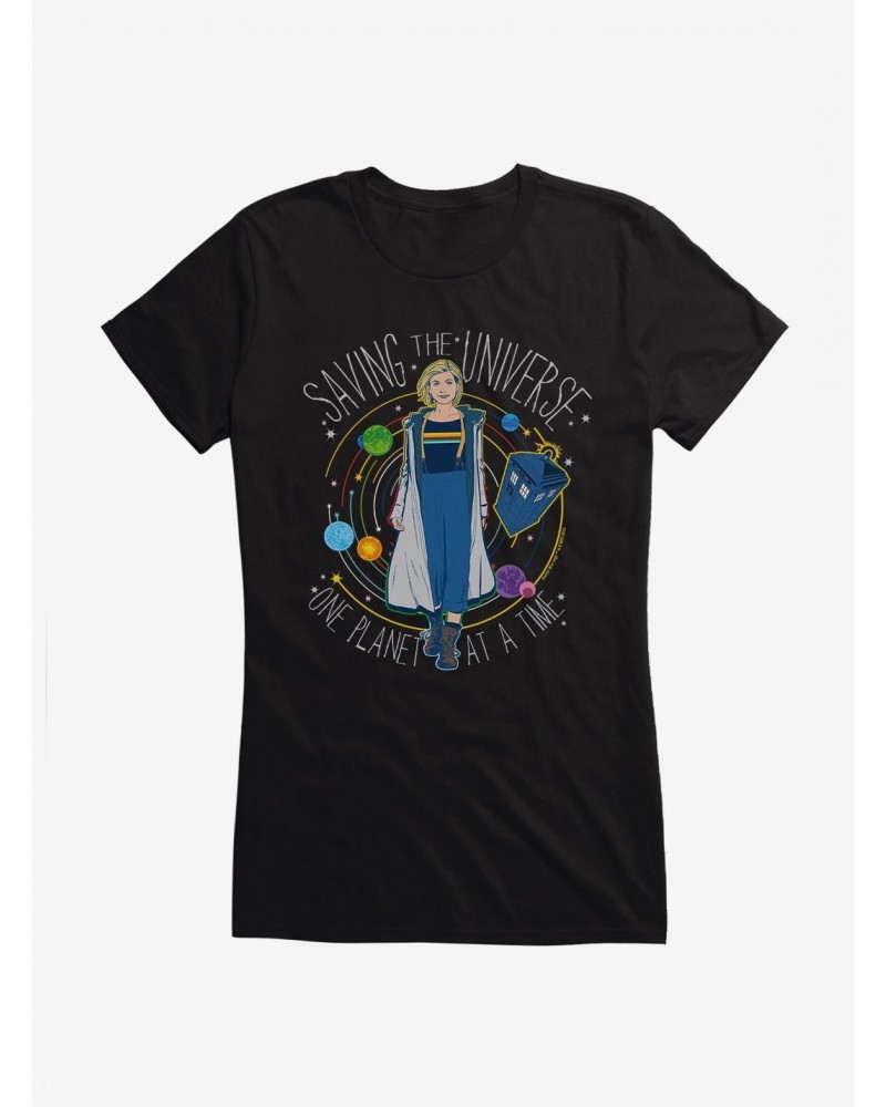 Doctor Who The Thirteenth Doctor Saving The Universe One Planet At A Time Girls Black T-Shirt $11.70 T-Shirts