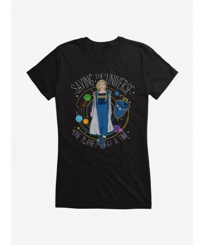 Doctor Who The Thirteenth Doctor Saving The Universe One Planet At A Time Girls Black T-Shirt $11.70 T-Shirts