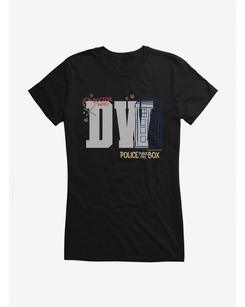 Doctor Who Thirteenth Doctor TARDIS Sketch Girls T-Shirt $9.71 T-Shirts