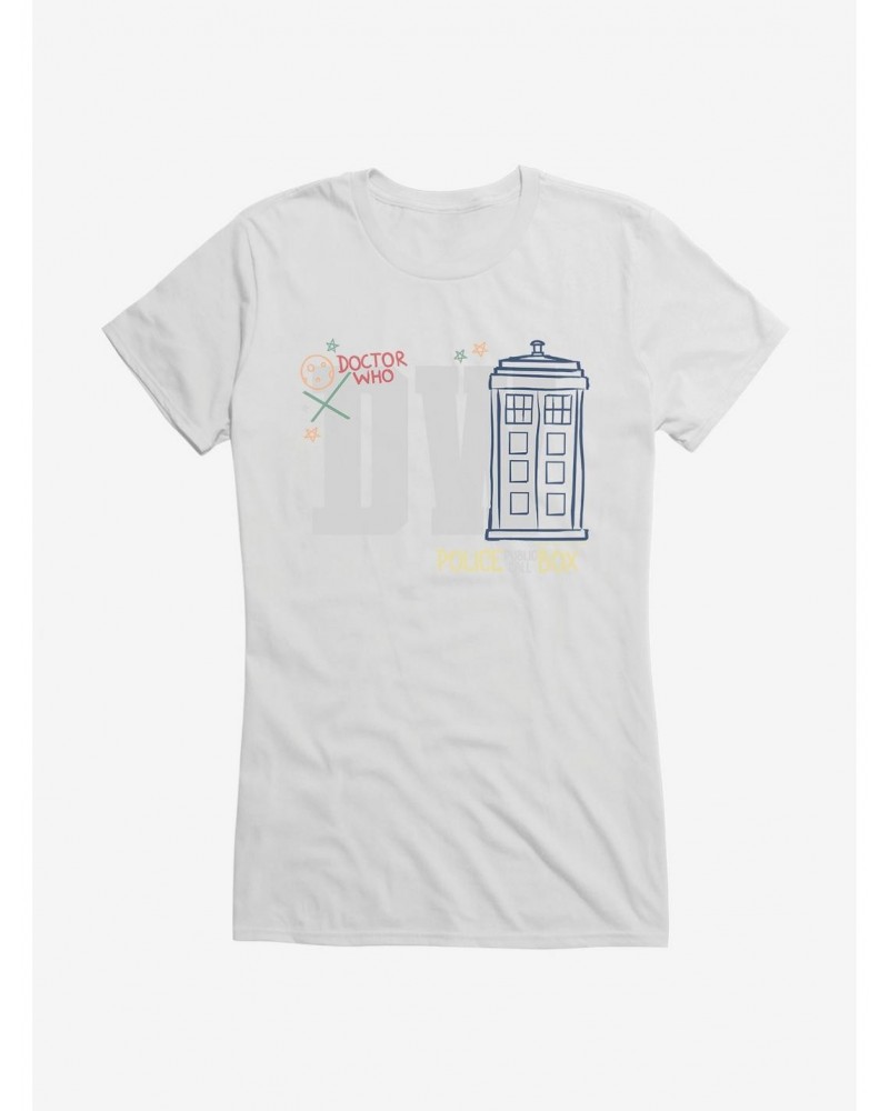 Doctor Who Thirteenth Doctor TARDIS Sketch Girls T-Shirt $9.71 T-Shirts