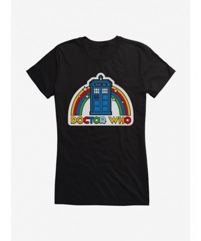 Doctor Who Thirteenth Doctor Rainbow TARDIS Badge Girls T-Shirt $9.71 T-Shirts