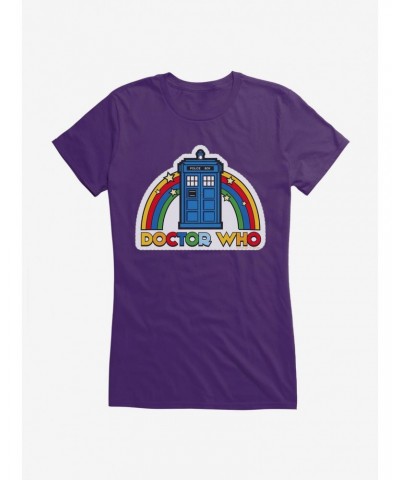 Doctor Who Thirteenth Doctor Rainbow TARDIS Badge Girls T-Shirt $9.71 T-Shirts