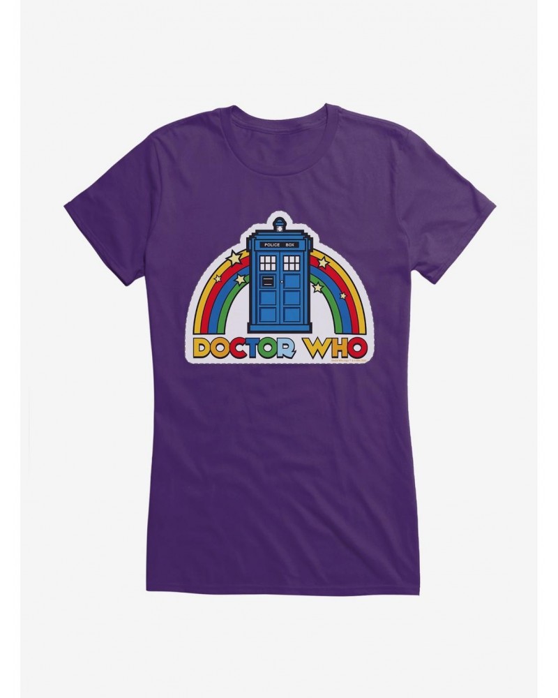 Doctor Who Thirteenth Doctor Rainbow TARDIS Badge Girls T-Shirt $9.71 T-Shirts