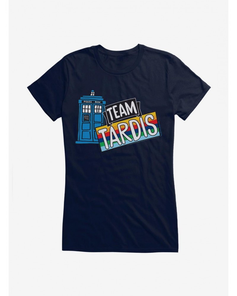 Doctor Who TARDIS Team Rainbow Banner Girls T-Shirt $7.72 T-Shirts