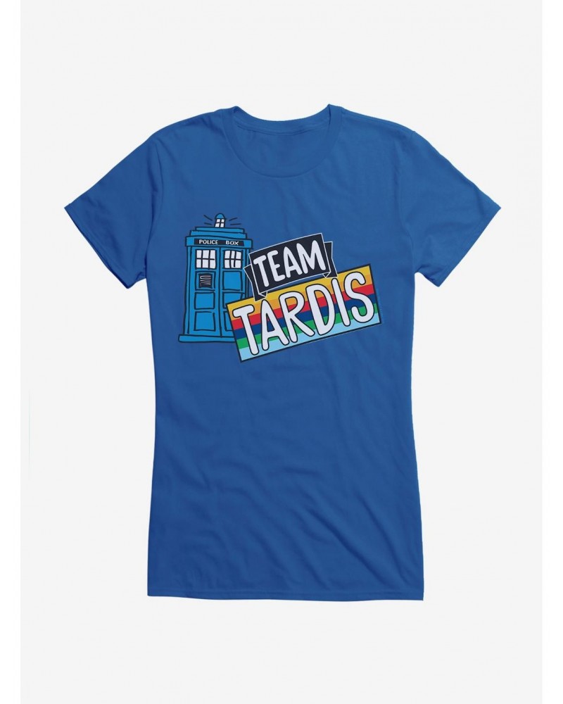 Doctor Who TARDIS Team Rainbow Banner Girls T-Shirt $7.72 T-Shirts